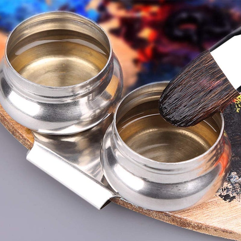 Hztyyier 1Pc Stainless Steel Large Double Dipper Palette Cup Turpentine Solvent Oil Container Paint Megilp Turpentine Container with Screw Hat, Can Clip - Image 5